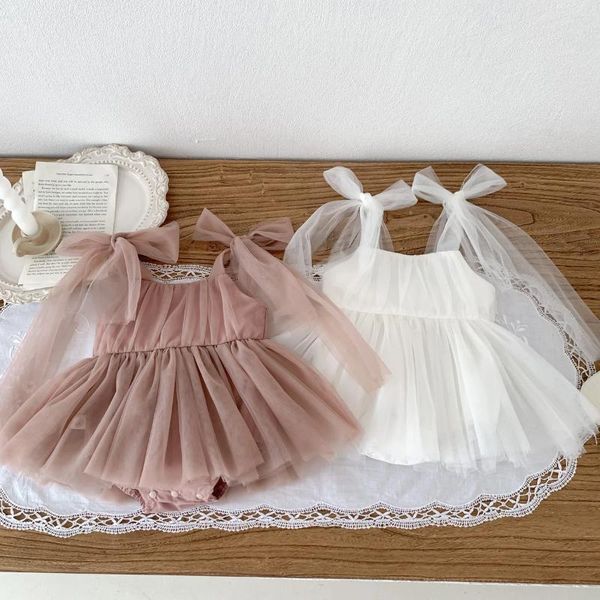 Kız Elbiseler Yaz Bebek Romper Set Dantel Polka Dotlar Toddler Prenses Elbise Bebek Kızlar Bodysuit 0-24 Ay