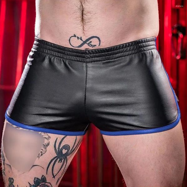 Unterhosen Männer Sexy Leder Shorts U Convex Low Rise Boxer Höschen PU Sport Punk Stil Clubwear Kurze Hose