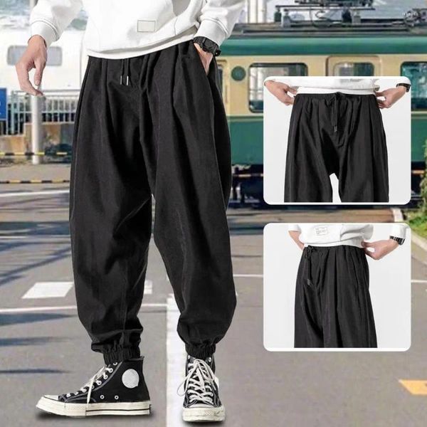 Calças masculinas na moda homens longos hip hop calças mid-rise à prova de vento masculino casual joggers