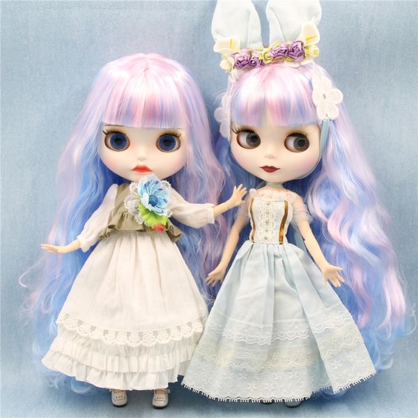 Buzlu dbs blyth bebek beyaz ten koyu eklem gövdesi özel mavi saç pembe mat yüz 16 bjd oyuncak anime kızlar 240129