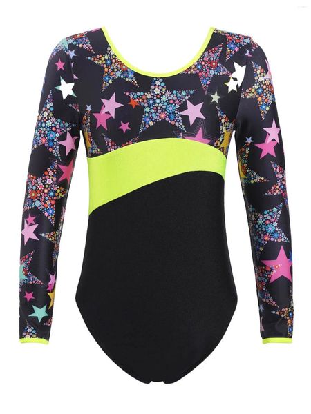 Mädchen Kleider Kinder Mädchen Einteiliges Ballett Modern Dance Trikot Farbblock Patchwork Lange Ärmel Bedruckter Body Gymnastik Yoga Kostüme