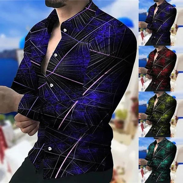 Camicie casual da uomo 2024 Social Men Camicia con colletto rovesciato e bottoni Designer Stampa sfumata Maglie a manica lunga Abbigliamento da uomo Prom