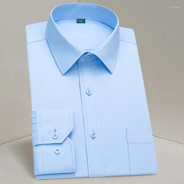 Camisas masculinas design clássico formal cor sólida botão até camisa de manga longa único bolso desgaste de negócios regular ajuste trabalho escritório