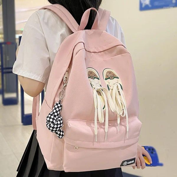 Sacos escolares mulheres laptop cadarço kawaii saco senhora rosa faculdade mochila feminina bonito estudante menina livro de viagem moda