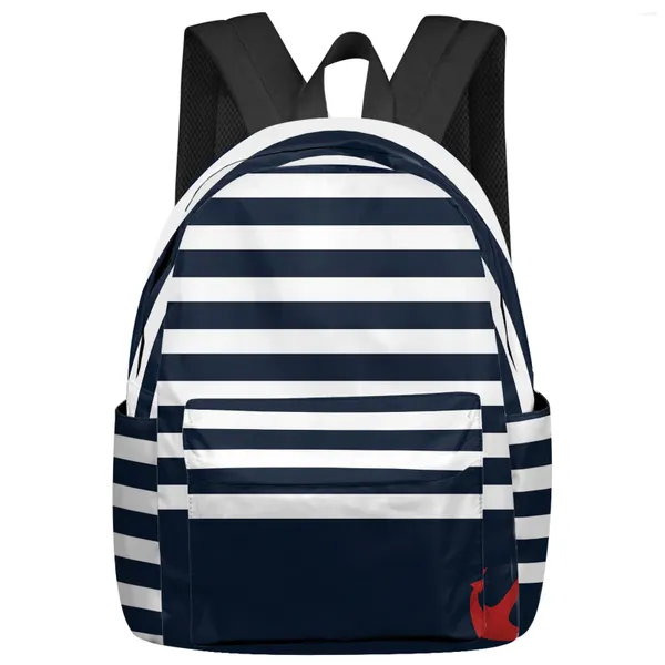 Mochila Marinha Listrada Âncora Mulheres Homem Mochilas À Prova D 'Água Multi-Bolso Escola para Estudante Meninos Meninas Laptop Book Pack Mochilas