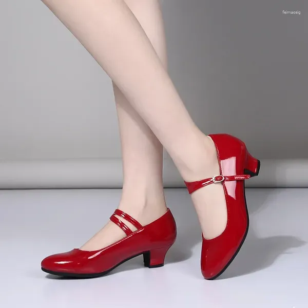 Модельные туфли, женские красные туфли Мэри Джейн на высоком каблуке для танцев, туфли-лодочки с острым носком и ремешком на щиколотке, вечерние, свадебные, Zapatos De Mujer