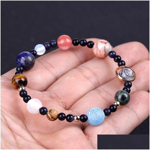 Corrente Elástica Universo Galáxias Planetas Pulseira Azul Areia Estrela Pedra Galaxy Pulseiras Drop Delivery Jóias Dhhxm