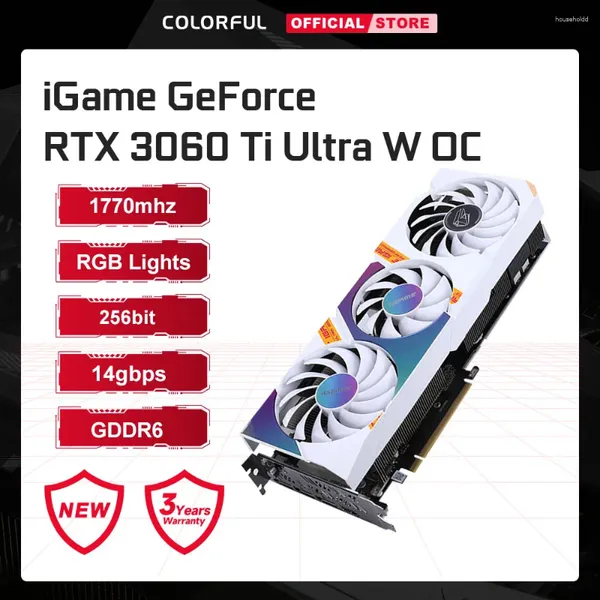 Placas gráficas coloridas IGame GeForce RTX 3060 Ti Ultra NB W OC Placa de jogos 12GB RGB Light NVIDIA GPU Video