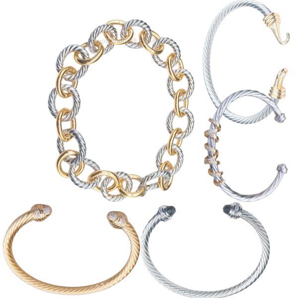 Designer DY cabo bangle pulseiras luxo dupes pulseira para homens mulheres torcido cabo link ouro prata dois tons círculos corrente fio pulseira vintage jóias presentes
