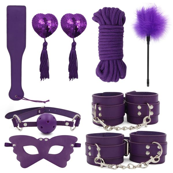 9 Pcs Roxo BDSM Sex Bondage Set Kit Sexual Adulto Escravo Jogos Eróticos Produtos Produtos Sexy Brinquedos para Mulheres Casais Sextoy Sexshop 240130