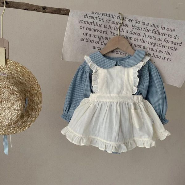 Strampler Herbst Geboren Junge Baby Strickjacke Plaid Rüschen Lange Ärmel Mode Body Mädchen Infant Baumwolle Feste Beiläufige Hosenträger Kleider