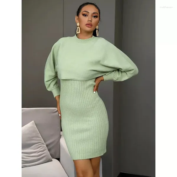 İş Elbiseleri 2024 Sonbahar ve Kış Düz Renk Uzun kollu kazak Kadınlar Şık Külot Top Dreess Street Giyin Güzel Mizaç