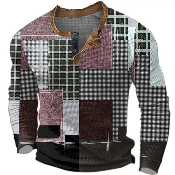 Polos masculinos primavera e verão 3D impressão digital completa manga comprida camisetas masculinas design gráfico camisa grande vinho