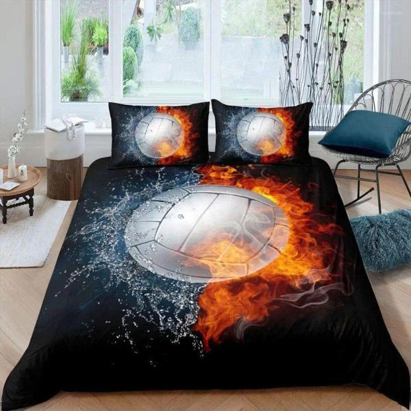 Conjuntos de cama Voleibol Duvet Cover Set Microfiber Sports Ball Tema Fogo e Mistura de Água Twin Double Queen King Size