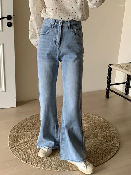 Jeans femininos guuzyuviz luz azul casual denim queimado calças mulheres moda coreana cintura alta magro lavagem completa bootcut femme