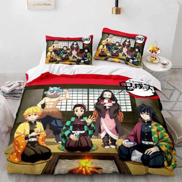 Conjuntos de cama Nezuko Kamado Anime Demon Slayer 3D Set Duvet Cover Fronhas Único Gêmeo Rainha King Size Presente Decoração de Casa