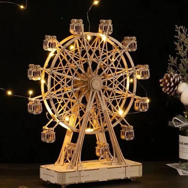 Gutes TopToy TGN01 232 Stück drehbares DIY 3D-Riesenrad Holzmodell Baustein-Kits Montagespielzeug Geschenk für Kinder Erwachsene 240122