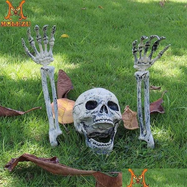 Partymasken Molezu Halloween White Bone Hand Arm Horrible Open Mouth Skl für DIY Spiele Prop Cemetery Haunthouse Prank Decor Drop Del Dhkns