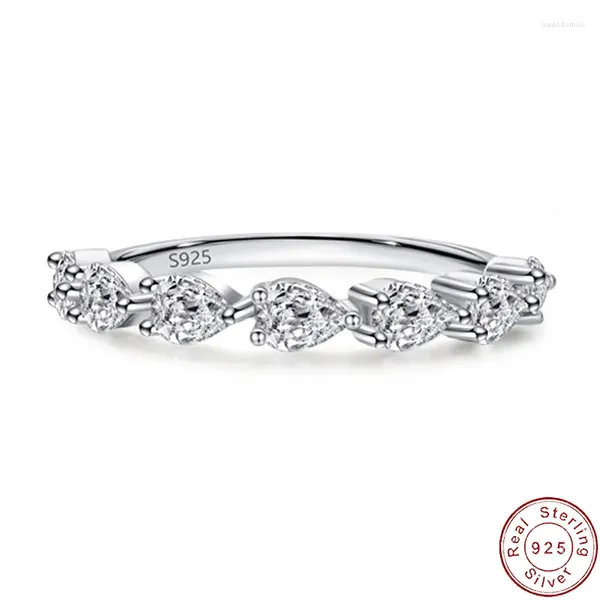 Anéis de cluster Jialy clássico europeu gota de água CZ S925 prata esterlina empilhada anel de dedo para mulheres aniversário casamento jóias r0260