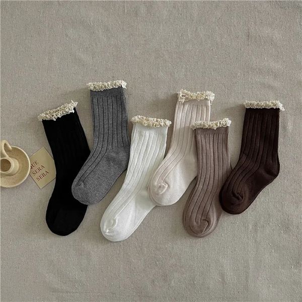 Veado jonmi primavera outono bebê meninas rendas meias de algodão estilo coreano crianças princesa meias 240124