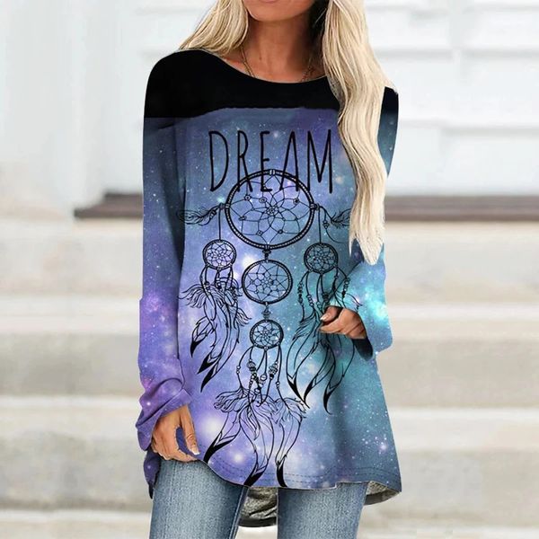 Dreamcatcher 3d impresso tshirts moda feminina streetwear oversized raglan manga longa t camisa mulher camisetas topos roupas femininas 240118