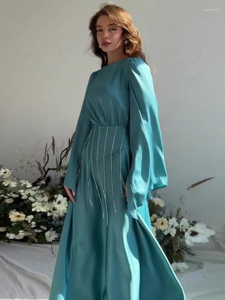 Abbigliamento etnico Eid Musulmano Abito da festa con diamanti Donna Abaya Raso Marocco Ramadan Abaya con lacci Abiti Largo Islam Dubai Arabo Abito lungo