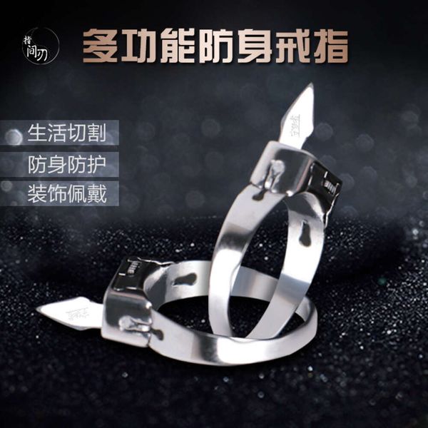 Kendini savunma ve ayarlanabilir açılış için gizli bıçaklı paslanmaz çelik tasarımcılar kurt yüzüğü gümüş w8in