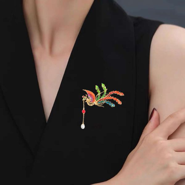 Modedesigner Anhänger Phoenix Brosche handgefertigte emaellfarbene chinesische Stil luxuriöser Temperamentanzug Accessoire Pins