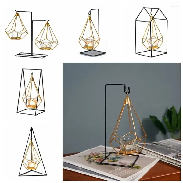 Castiçais de ferro arte geométrica castiçal nórdico romântico lâmpada hidropônica mesa ornamento luz de velas jantar