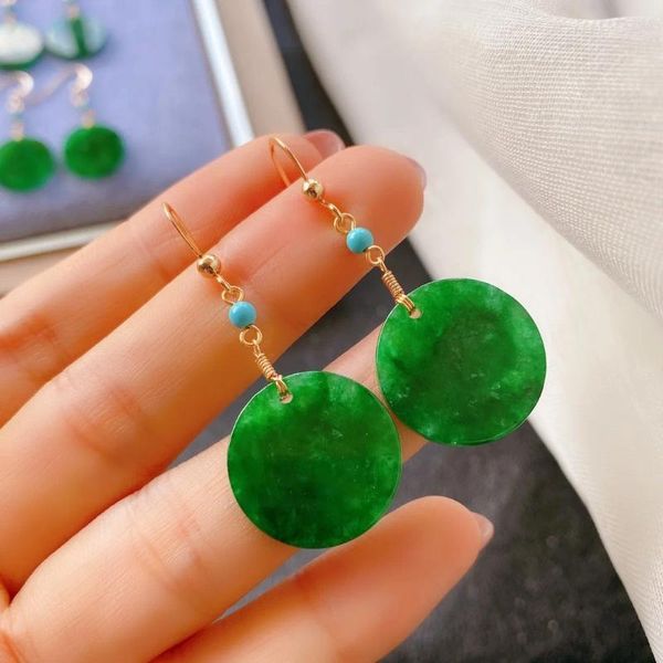 Orecchini pendenti in giada intagliata rotonda verde giadeite argento 925 pendenti di moda naturale veri gioielli in pietra regali per le donne pietra preziosa