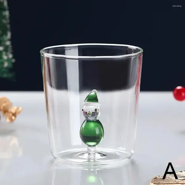 Weingläser, Weihnachtsbecher mit 3D-Mustern, exquisite Glastasse, süßer kreativer Weihnachtsmann, Schneemann, Baum, Rose, für Kaffee zu Hause