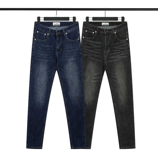 Pedra lavada velha guarda calças jeans perna reta casual masculino e feminino ilha azul