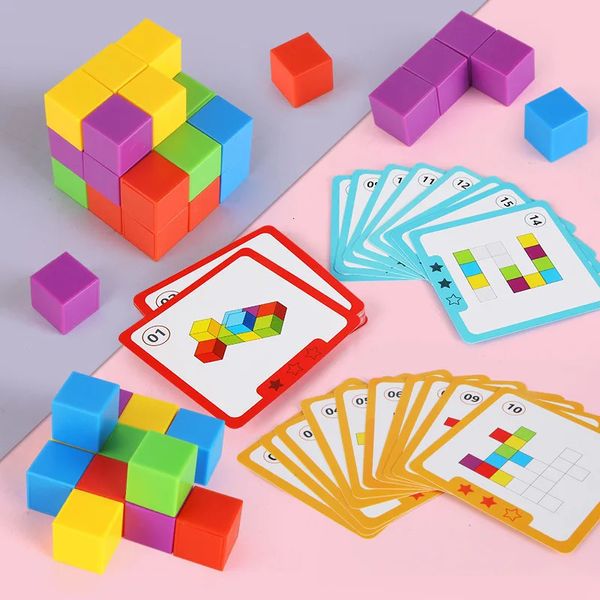 Montessori Magic Block Puzzle Toy Gioco di formazione sul pensiero logico spaziale Arcobaleno Blocchi impilabili Matematica Giocattoli educativi per bambini 240131