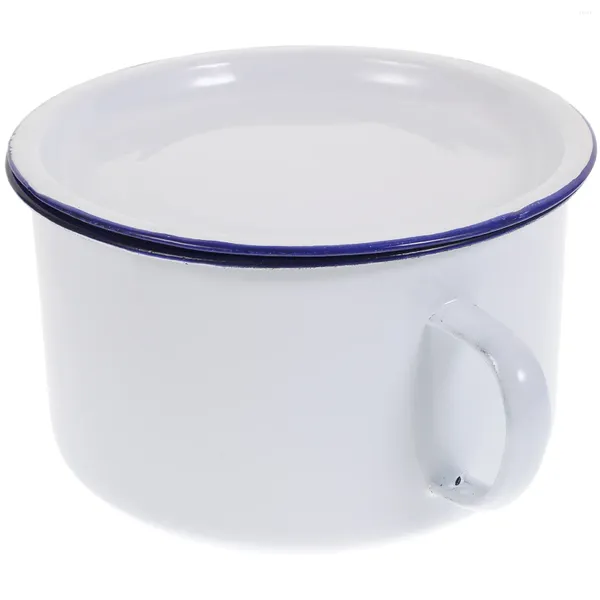 Set di stoviglie Tazza da caffè con coperchio Smalto Ciotola per noodle istantanei Cucina che serve riso Ciotole per zuppa bianca smaltata retrò smaltata Studente