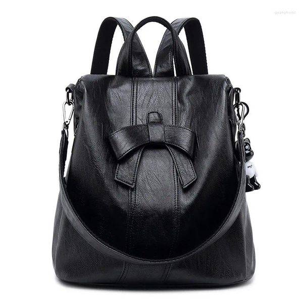 Schultaschen Hohe Qualität A4 Leichte Schleife PU Leder Frauen Rucksack Reise Umhängetasche Anti Diebstahl Mädchen Weiblich Braun Schwarz M3818