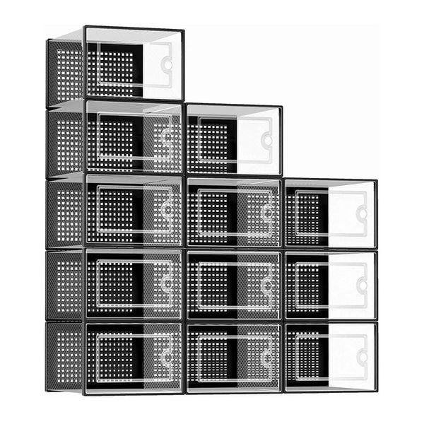 Custodia per esposizione di scarpe trasparente da 14 pezzi di grande capacità per riporre oggetti stabili e visibili, scatola per organizzatore di scarpe, scatola di immagazzinaggio per scarpe 240125
