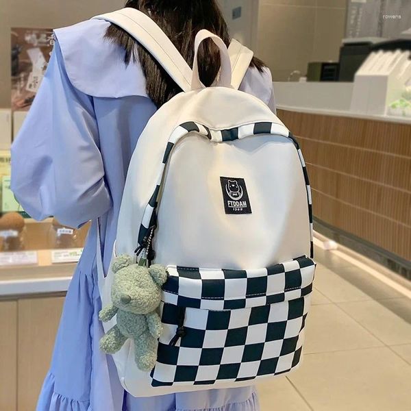 Школьные сумки, клетчатый женский модный подростковый книжный рюкзак для девочек, дорожный рюкзак для ноутбука Kawaii, женский рюкзак для отдыха, женский пакет для колледжа, модный
