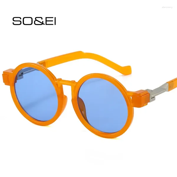 Óculos de sol soei redondo mulheres steampunk tons uv400 marca de moda designer homens laranja azul óculos de sol claro gradiente quadro