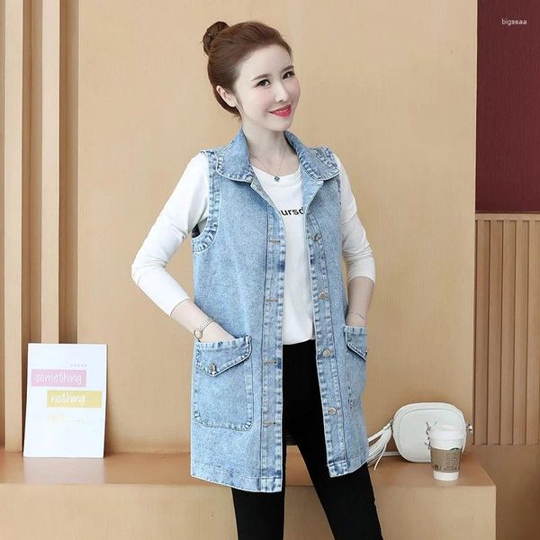 Frauen Westen 2024 Weste Denim Herbst Koreanische Lose Mid-länge Ärmellose Jeans Westen Damen Jacke Tops Outwear