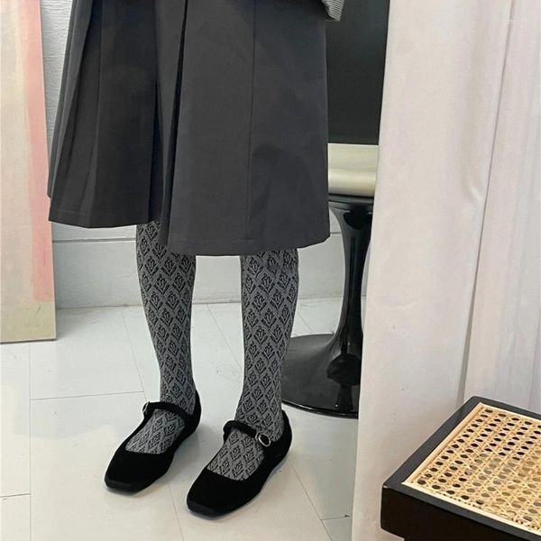 Kadınlar SOCKS Estetik Desenli Taytlar Koyu Geometrik Çiçek Kalın Pantyhose Çorapları