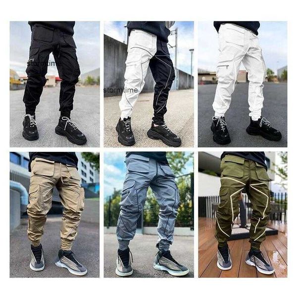 Pantaloni riflettenti da uomo per la corsa notturna Pantaloni sportivi Tasche laterali Cargo Harem Pant Pantaloni da jogging Moda Casual più recente