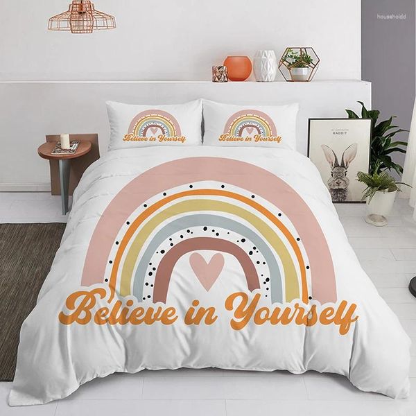 Set di biancheria da letto Colori alla moda Set arcobaleno Decorazioni per la camera da letto per bambini Copripiumino con federe Trapunta completa in poliestere king size queen