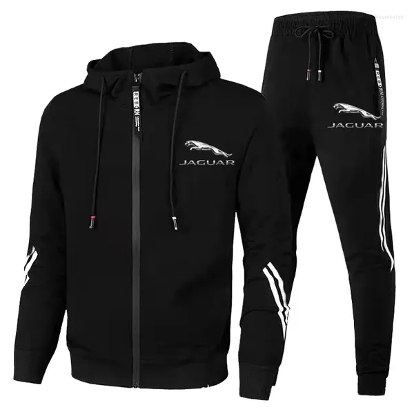 Herren-Trainingsanzüge, 2024, Trainingsanzug, Herren, Jaguar-Auto-Logo-Druck, 2-teilige Sets, Sportbekleidung, Reißverschluss, Kapuzenjacke, Sweatshirt, Hosen, Fitnessstudio, Laufbekleidung