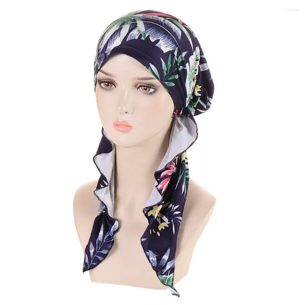 Abbigliamento etnico Cappello pre-legato floreale Foulard da donna Musulmano Interno Hijab Berretti Cofano Stampa leopardata Perdita di capelli Avvolgere Bandane Sciarpa chemio