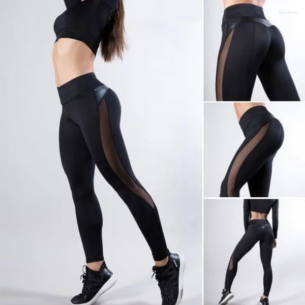 Leggings da donna Pantaloni da yoga Pantaloni da yoga a vita alta da corsa sexy in rete per il sollevamento dell'anca, pantaloni attillati, traspiranti, ad asciugatura rapida