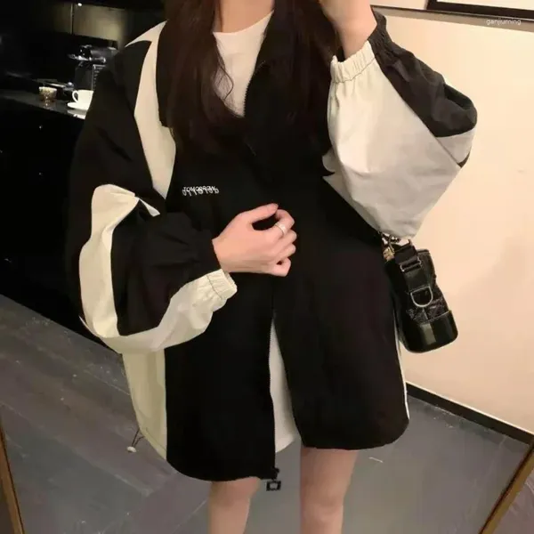 Jaquetas femininas houzhou blusão harajuku oversized streetwear preto trench jaqueta casal roupas moda coreana casacos universitários