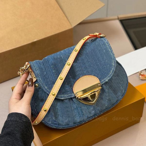 Damen-Umhängetaschen, Sunset Denim, Umhängetasche, Designer-Handtaschen, neue Vintage-Taschen, Hobo-Tasche, luxuriöse blaue Rindslederbesatz für Damen mit 2 Riemen