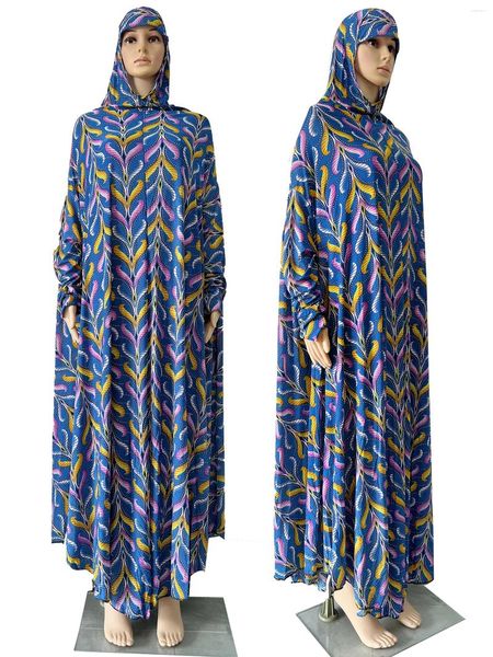 Abbigliamento etnico Ramadan Donne musulmane Indumento di preghiera Stampe floreali Abito con cappuccio Abito islamico Abito lungo taglie forti dell'Africa saudita