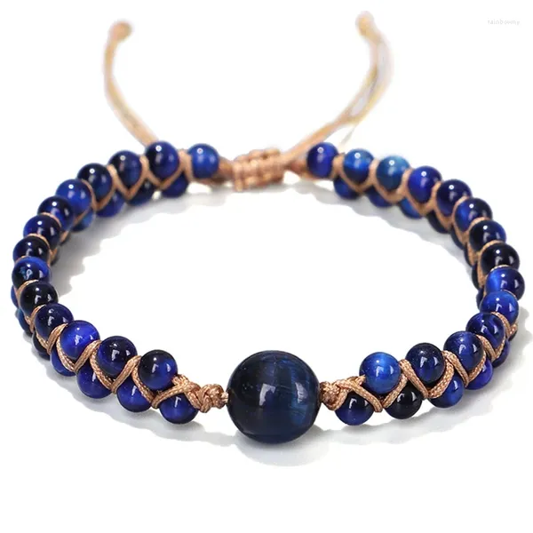 Braccialetti a maglie Fatti a mano fai-da-te Bracciale in ordito con ciondolo in pietra naturale Perline occhio di tigre blu Stringa intrecciata Gioielli per yoga