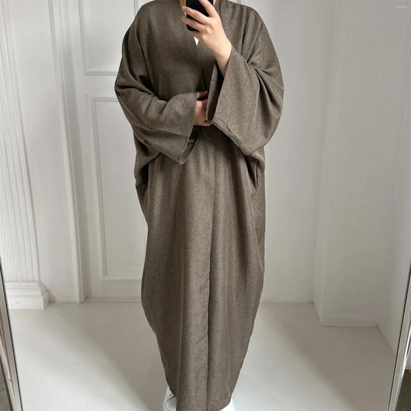 Abbigliamento etnico Pianura Aperto Abaya Cotone Lino Kimono Turchia Abito Hijab musulmano Abaya causale per le donne Dubai Abiti islamici africani Caftano